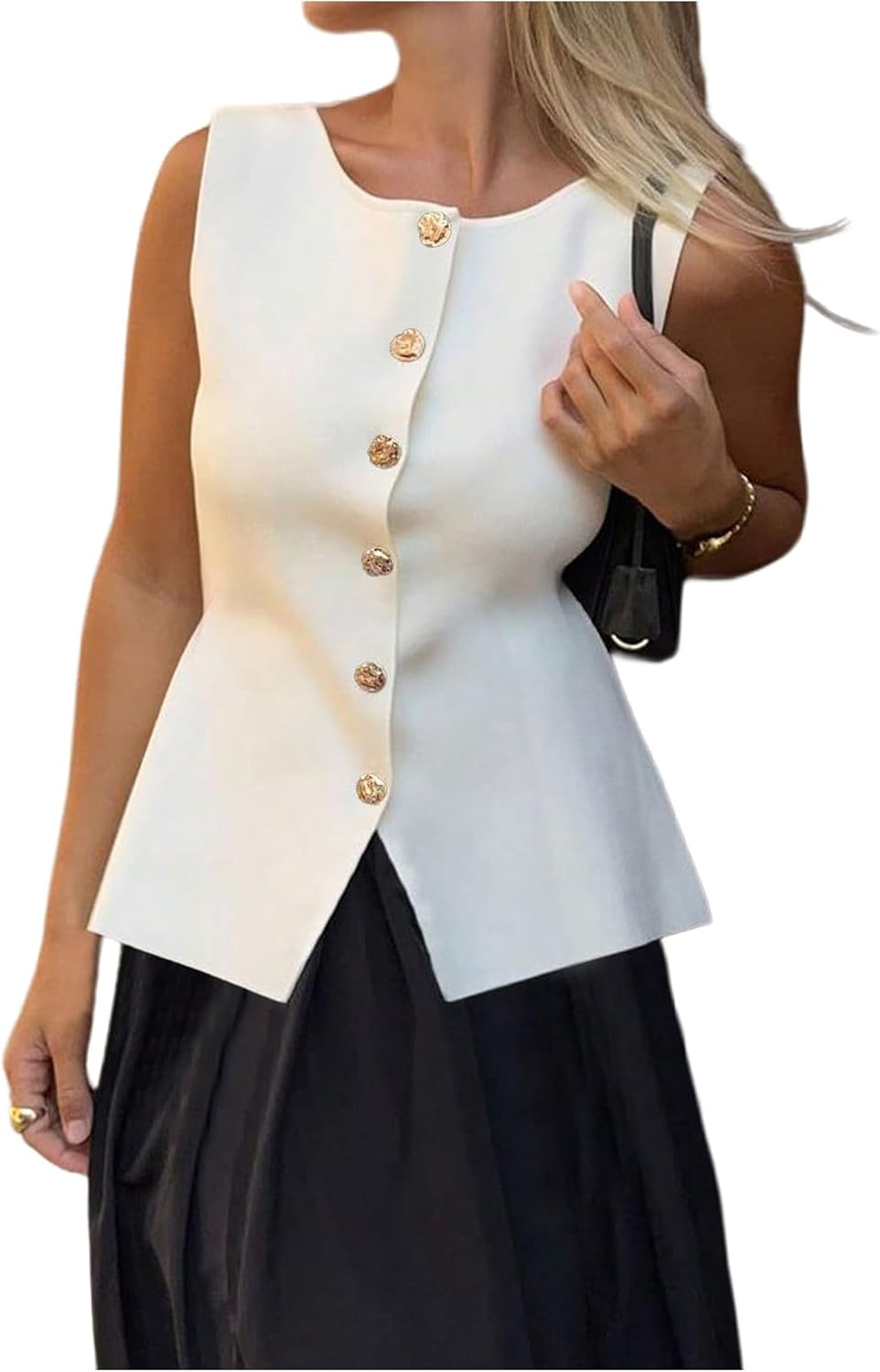 GORGLITTER Women's Sleeveless Knit Sweater Vest Top Tredny Dressy Button Up Business Casual Cardigan Vest Going Out Top