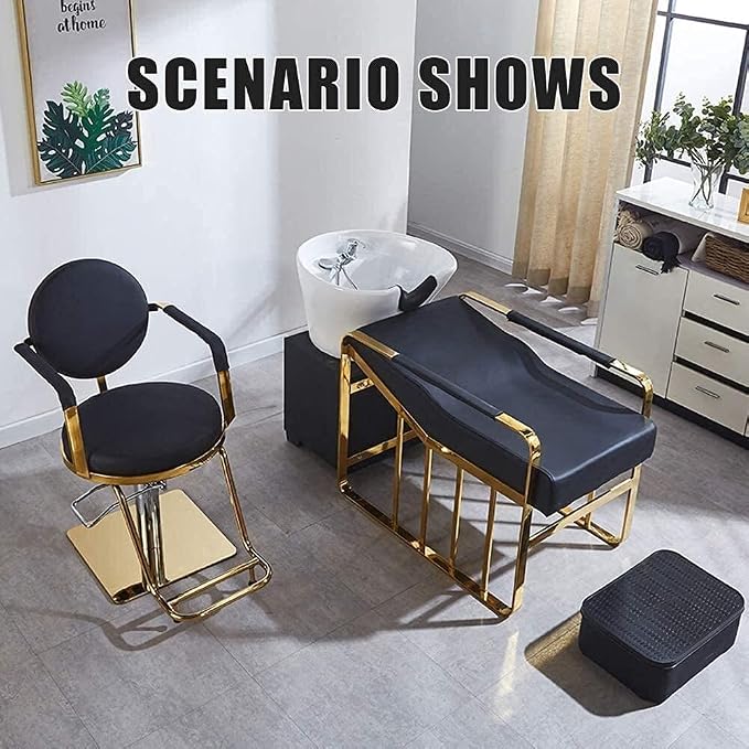 Silla de peluquería hidráulica negra con base redonda miniatura 7