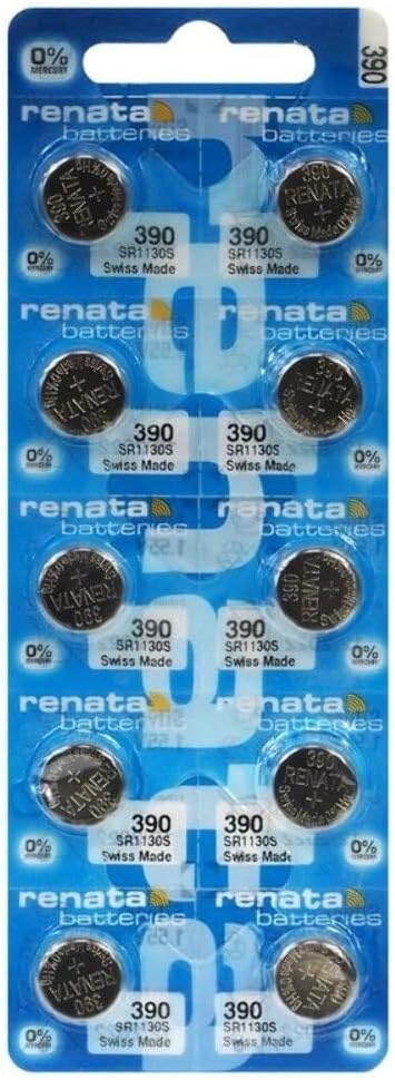 Renata 390 SR1130SW Batteries - 1.55V Silver Oxide 390 Watch Battery (10 Count)