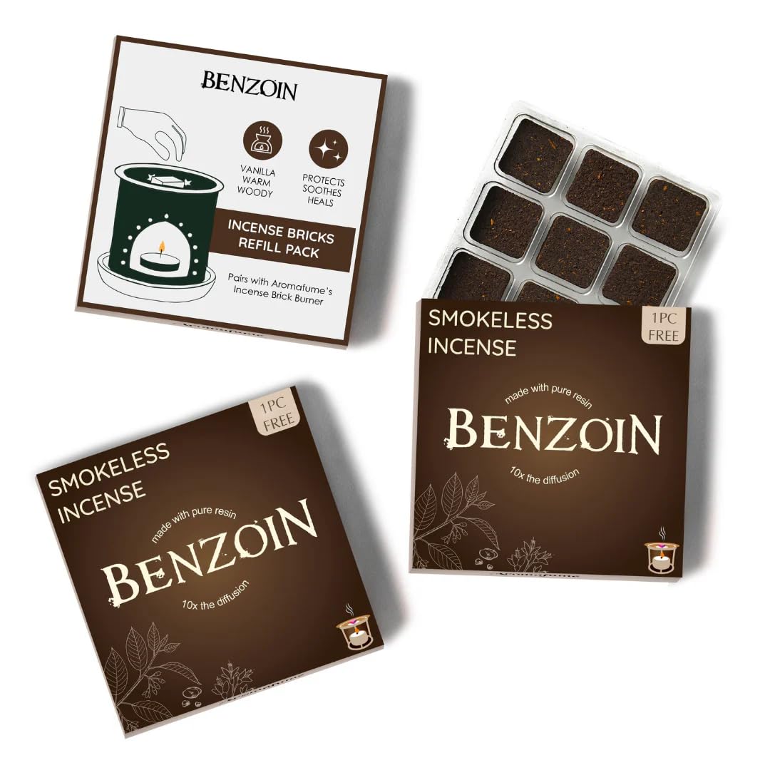 Aromafume Benzoin (Pack Of 3) Benzoin Incense Bricks Refill Pack By | 3 Trays X 9 Bricks | Styrax Extract, Native To Indonesia | Ideal For Prayer, Blessings, Prosperity & Meditation | Low-Smoke & Non-Toxic
