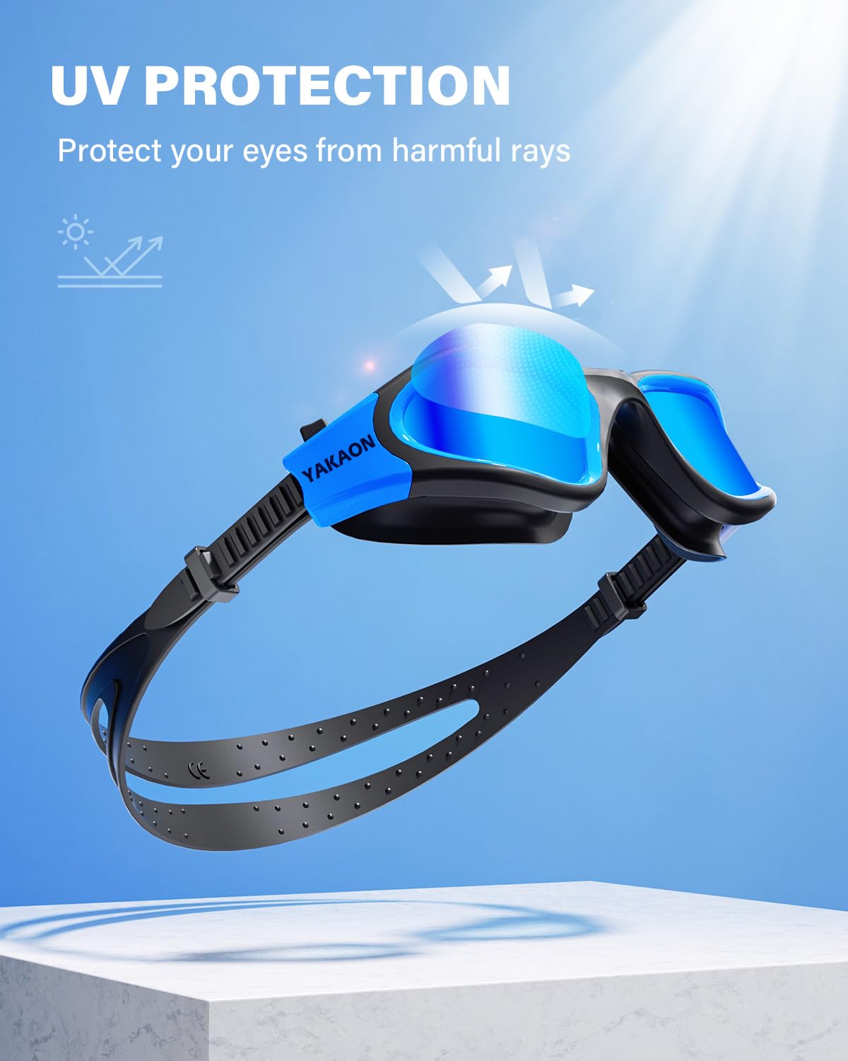 YAKAON A1 Polarisiert/Non Polarisiert Schwimmbrille für Herren und Damen, Schwimmbrille mit Spiegel/Rauch Linse UV-Schutz Anti Nebel Verstellbar Profi Schwimmbrillen für Erwachsene Jugendliche