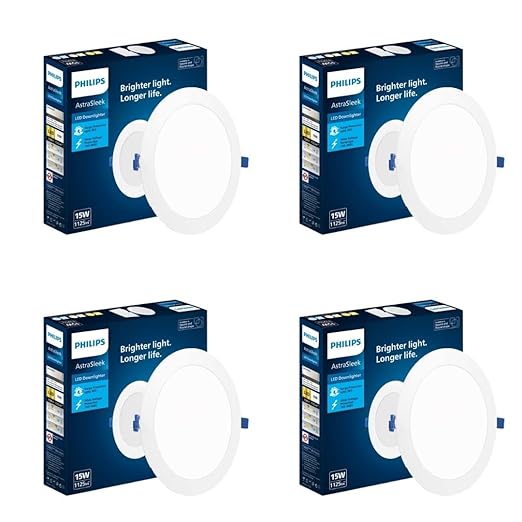 PHILIPS Astra Sleek 15-watt Round LED Downlighter | LED Ceiling Light for Home and Hall | Cut Out: 140 mm, Color: Natural White, Pack of 4