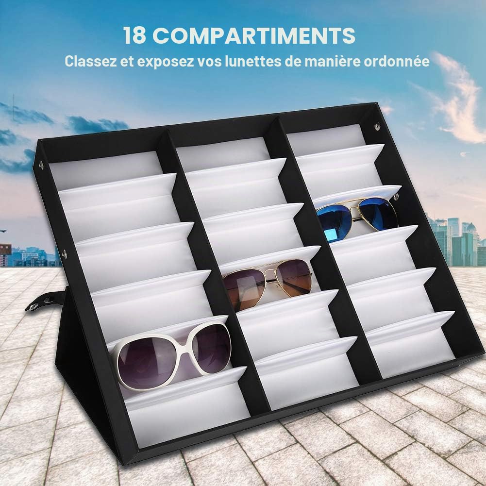 Etui à Lunettes Portable, Boîte de Rangement pour Lunettes de Soleil avec Couvercle Pliable, Boîte D'Affichage de 18 Verres, Convient à La Maison, Magasin D'Optique, Centre Commercial
