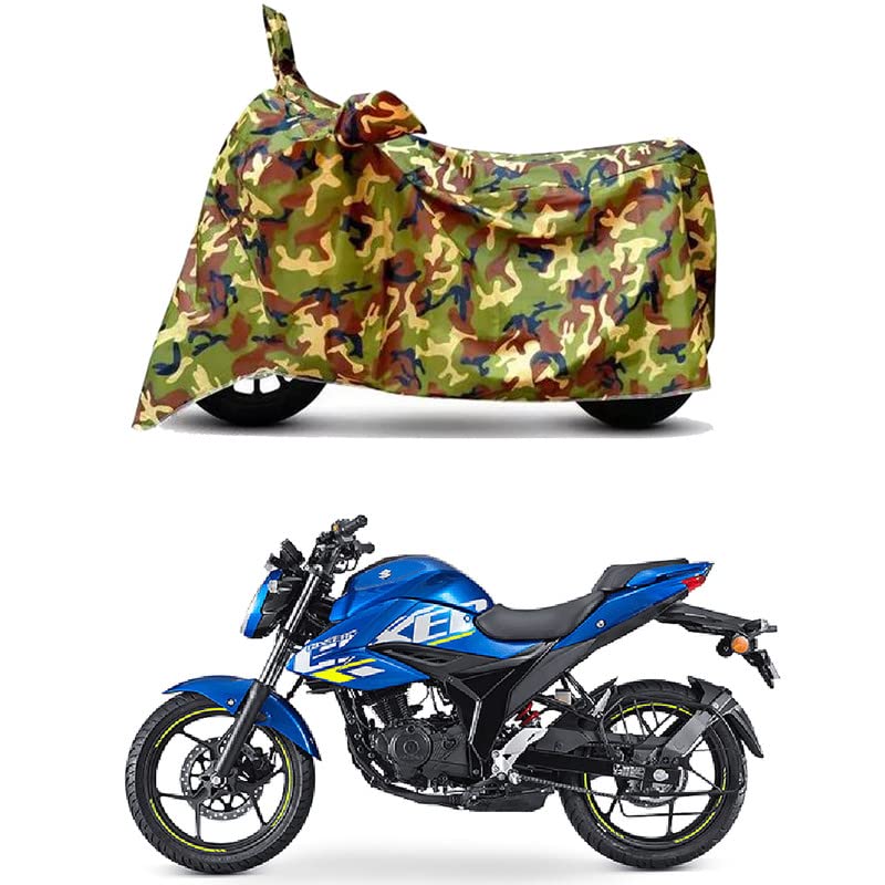 Image of Waterproof 100% PVC Coated Full Bike Scooty Two Wheeler Body Cover Compatible for Suzuki Gixxer /UV-Rays /Heat Protection /Birds Dropping /Scratchproof /Dust Proof /All Varient[6X6 Jungle Print]