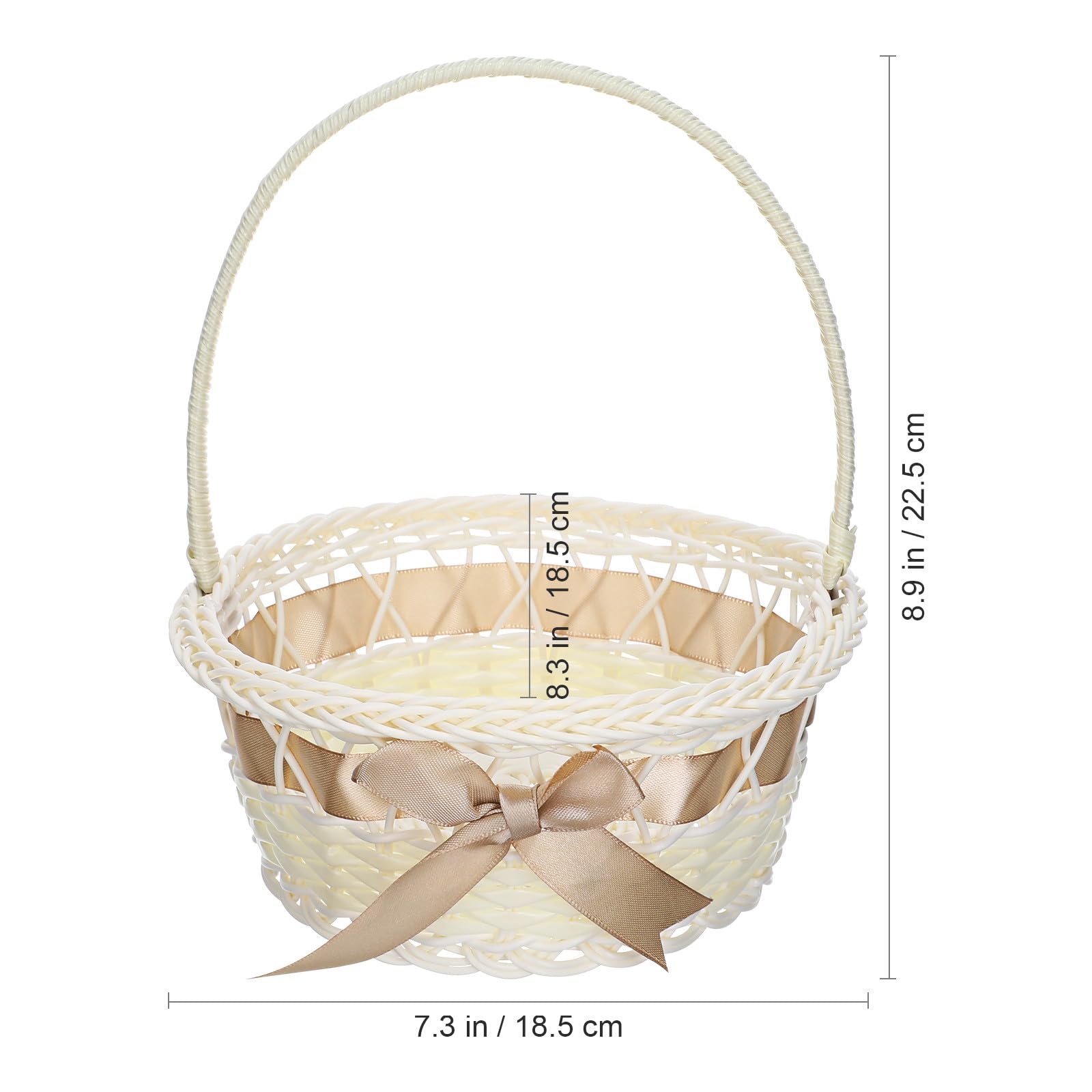 Cesto da Ragazza di Fiori da Matrimonio Beige 8, 25x7 Pollici | Manico, Intrecciato in Plastico, Leggero e Portatile, Adatto per Fiori o Caramelle