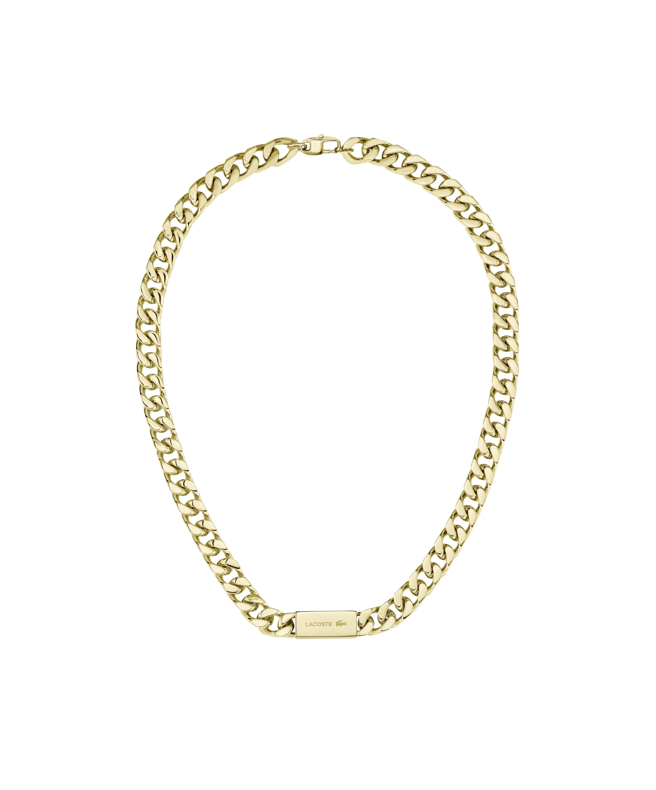 Lacoste Collar de cadena colección BACKHAND para hombre en oro amarillo con placa grabada, modelo 2040434