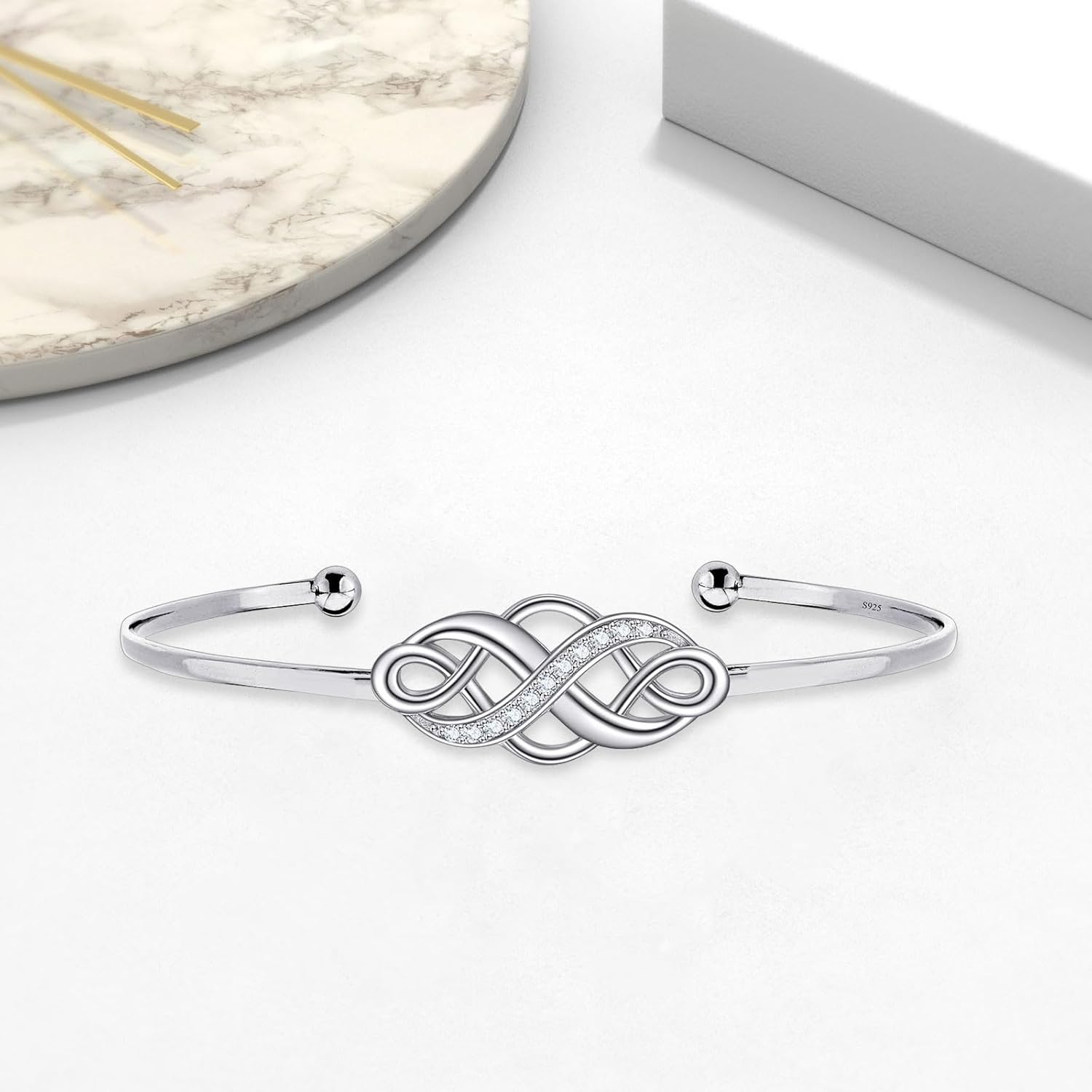 Irish Celtic Knot Created Sideways Bangle Irish Bracelet Sterling Silver Jewelry for Women - Image 4