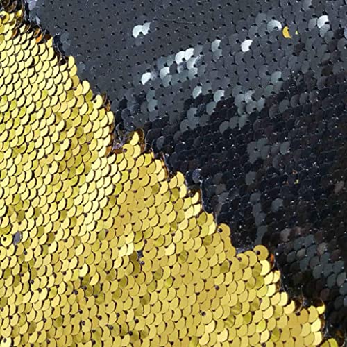 DUOBAO Black to Gold Reversible Sequin Fabric, 5MM Mermaid Mesh, 15 Feet DIY Backdrop & Wedding Table Decor, Shiny Glitter Material