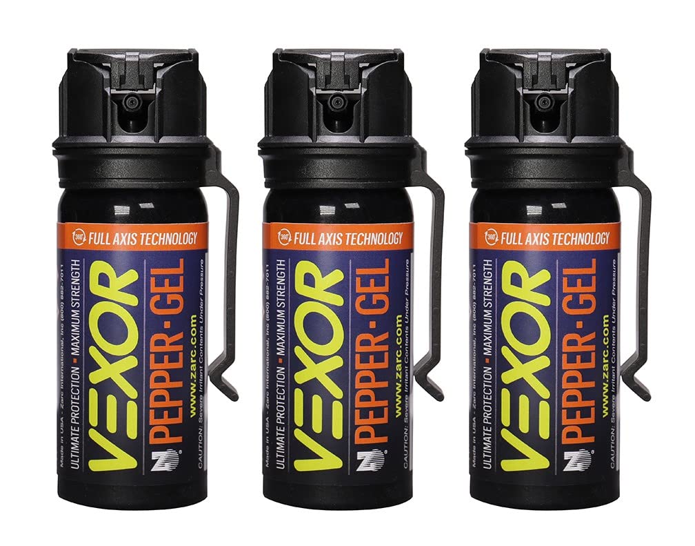 VEXOR Pepper Gel from Zarc, Maximum Strength Police Pepper Spray, Gel is The Future, Full Axis Technology Shoots from Any Angle 18-feet, Flip-top Safety