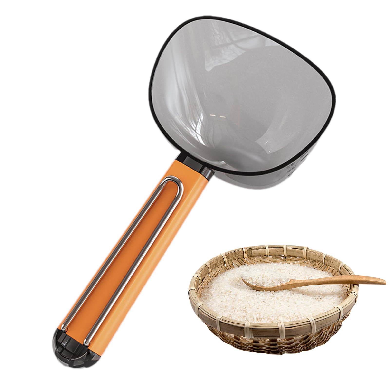 Fukamou Orange Rice Measuring Scoop - Multifunction Long Handle Kitchen Scale Spoon | Long Handle Kitchen Rice Spoon Multifunction With Stainless Steel Clip For Candy