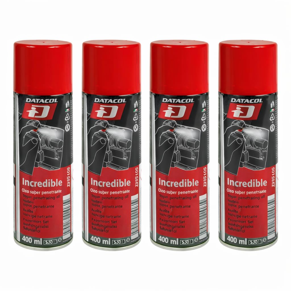 DATACOL Incredible Spray Aceite Penetrante Profesional 400ml – Lubricante Desbloqueante Aflojatodo para Tornillos Oxidados y Piezas Gripadas - 5 en 1 - Pack de 4