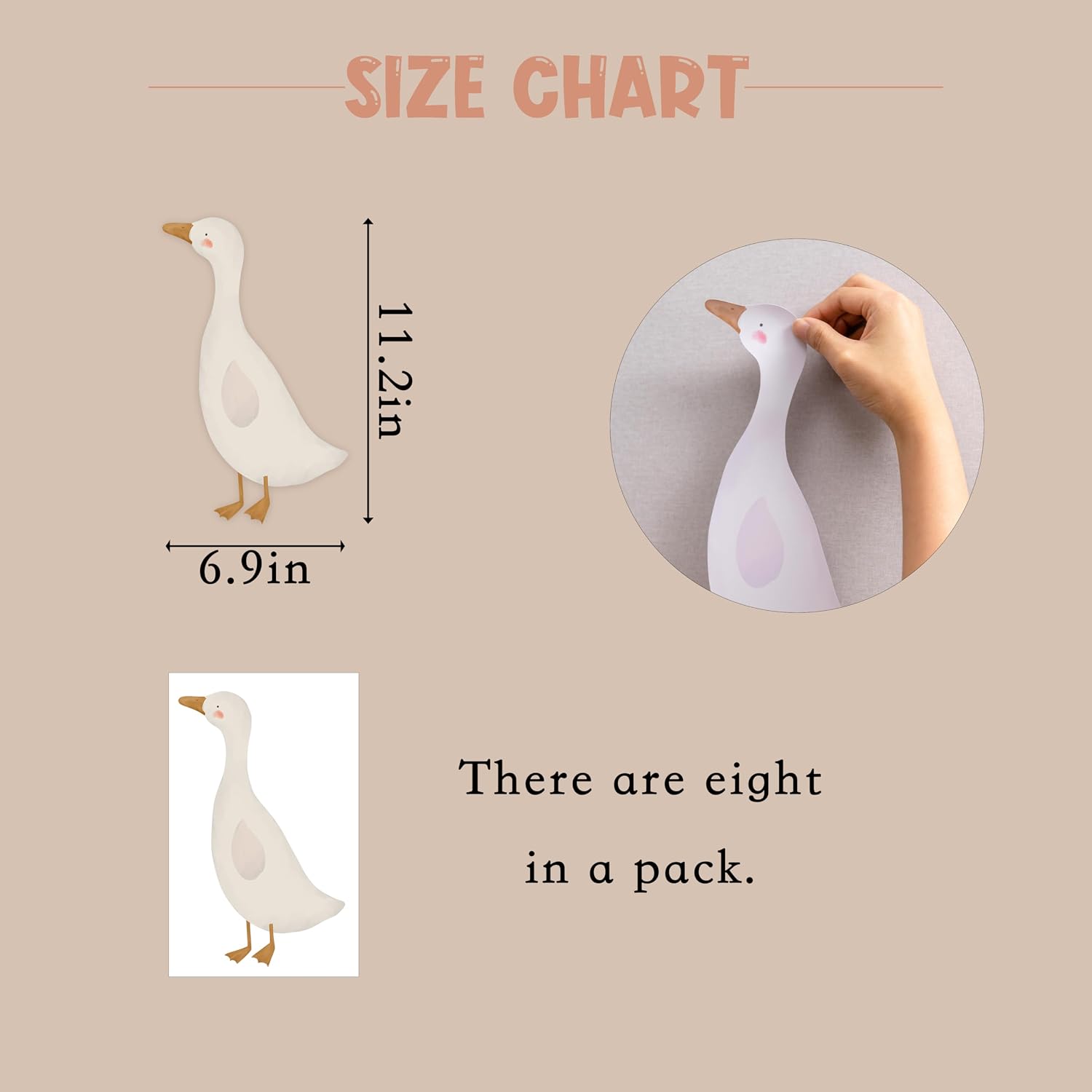 Cute Geese Wall Stickers, 8pcs Removable Waterproof PVC Decals, Funny Animals Art Decorations for Nursery Baby Bedroom Playroom Living Room Murals