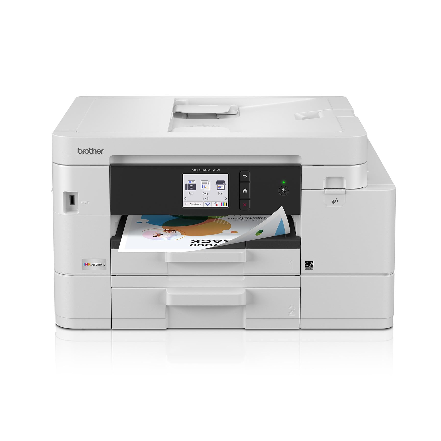 Brother INKvestment MFC-J4555DW Colour Inkjet All-in-One Printer, Copier, Scanner, Fax, Wireless with 2.7” Colour Touchscreen, 2 Paper Trays and Starter Cartridges