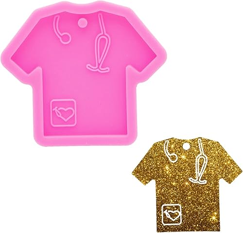 Molde de llavero brillante para camiseta con agujero, molde de silicona, resina epoxi, camisa médica, llavero de silicona, para bricolaje, joyas, Molde de llavero brillante para camiseta con agujero, molde de silicona, resina epoxi, camisa médica, llavero de silicona, para bricolaje, joyas,