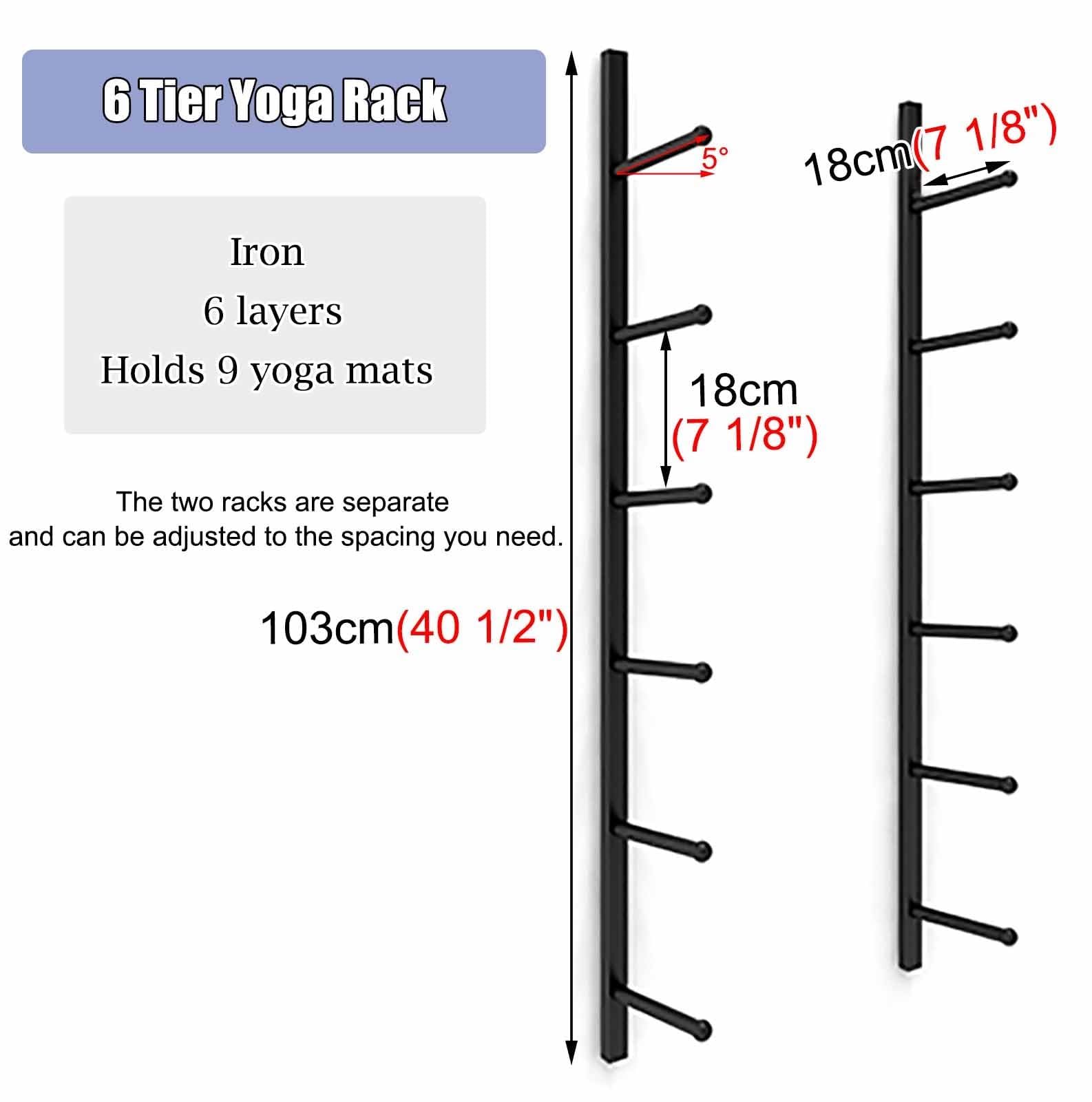 Soporte para Esterilla de Yoga de Pared,Estante Metálico Colgante para Esterilla de Yoga,Yoga Mat Strap Foam Roller Resistance Band Storage Racks,Aparatos de Gimnasia en Casa(Color:Negro)