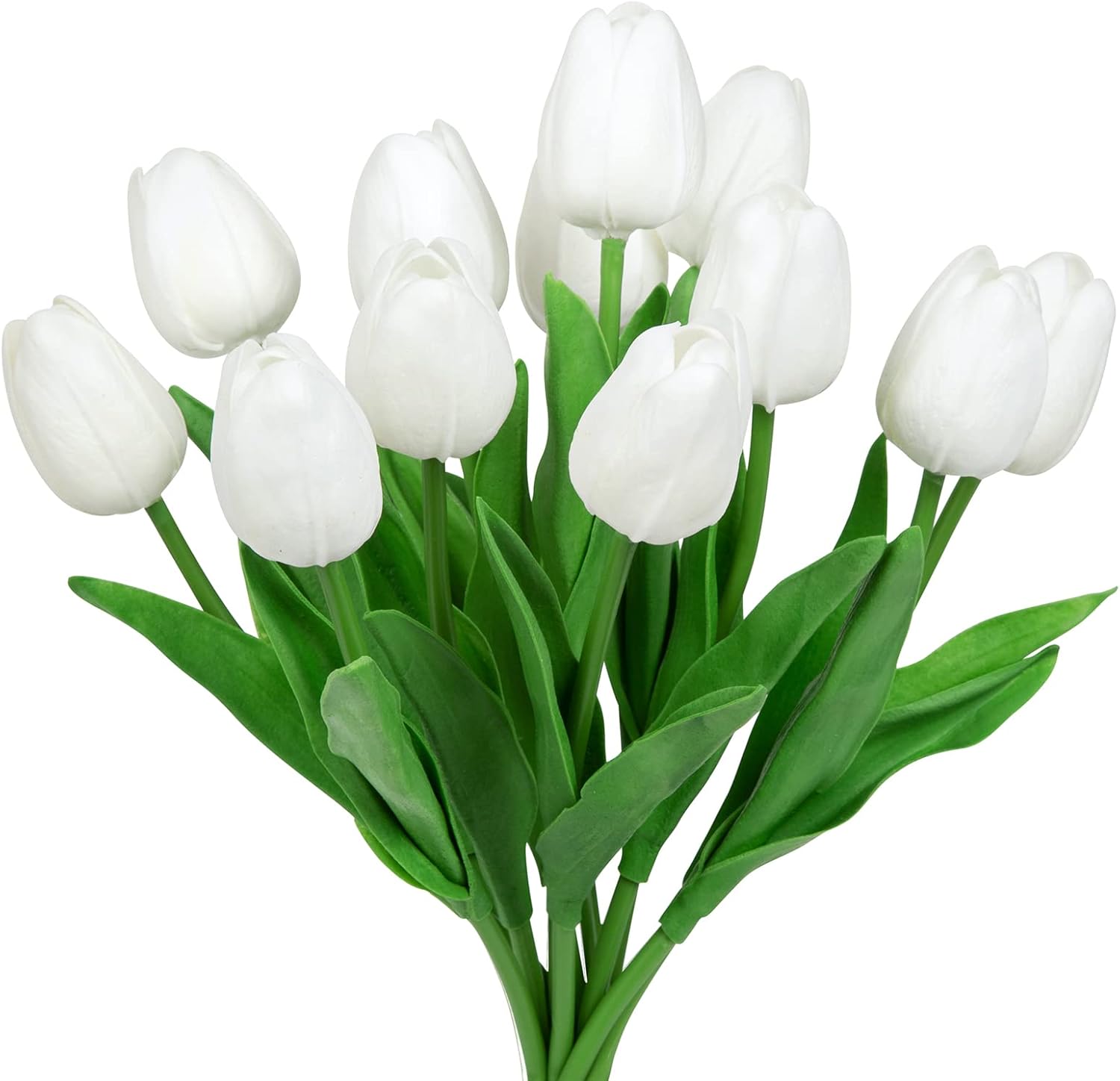 Ouddy Daily 12 Pcs White Artificial Tulip Flowers, Fake Tulips