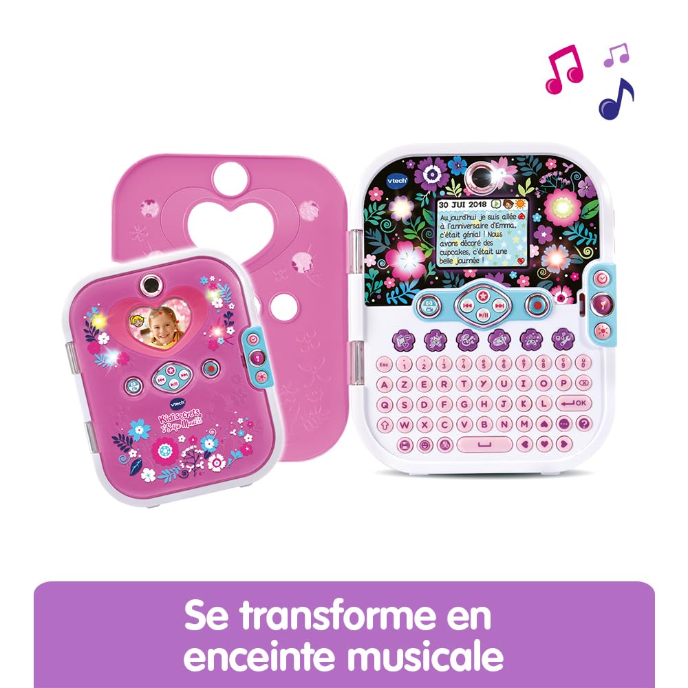 VTech - KidiSecrets Selfie Music 2.0 Rose, Journal Intime 8 en 1 avec Reconnaissance Faciale, Appareil Photo, Jouet Électronique Sons et Lumières, Cadeau Enfant de 6 Ans à 12 Ans - Contenu en Français