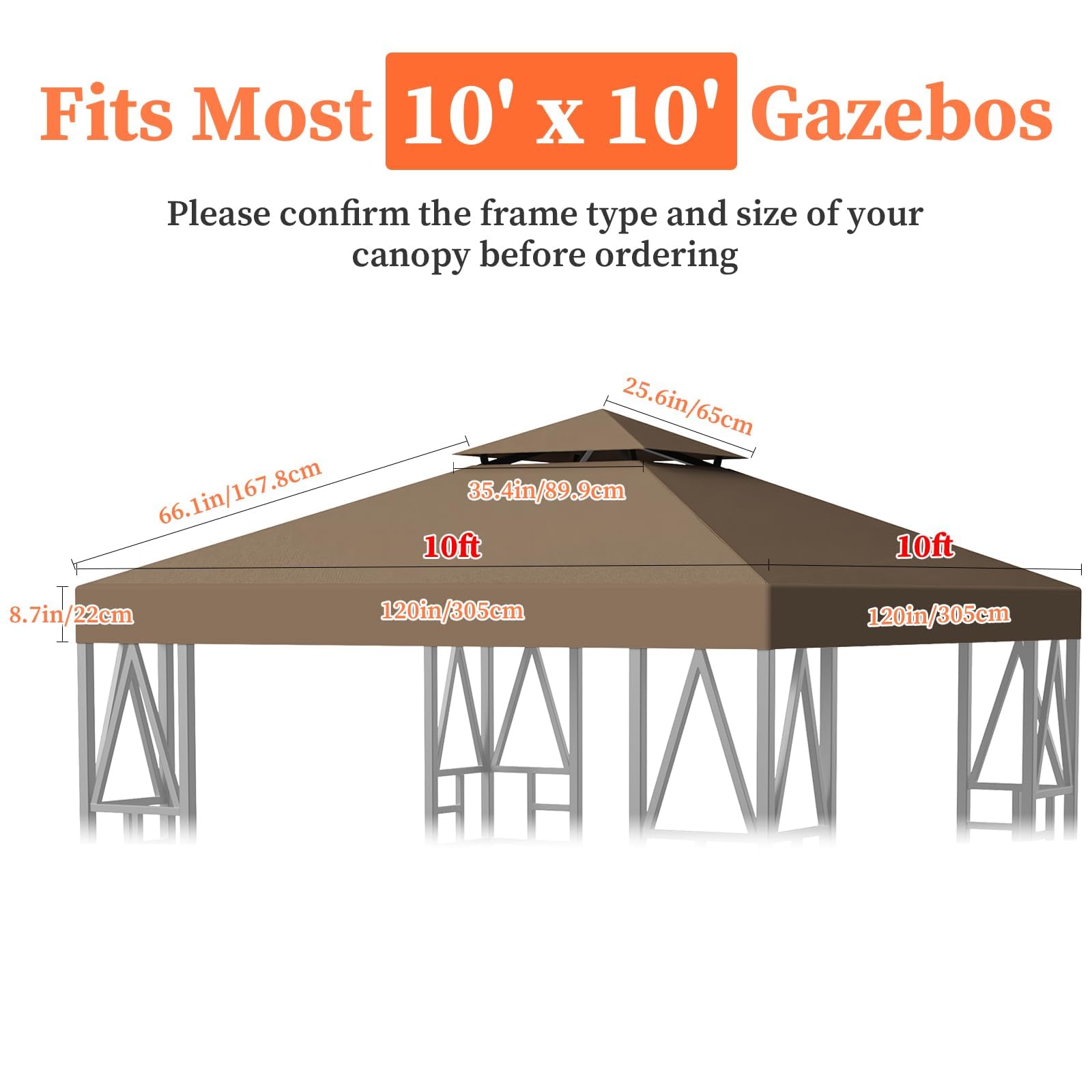 Toldo de repuesto para toldo para exteriores, toldo de doble nivel, 10 x 10 pies (café) 5