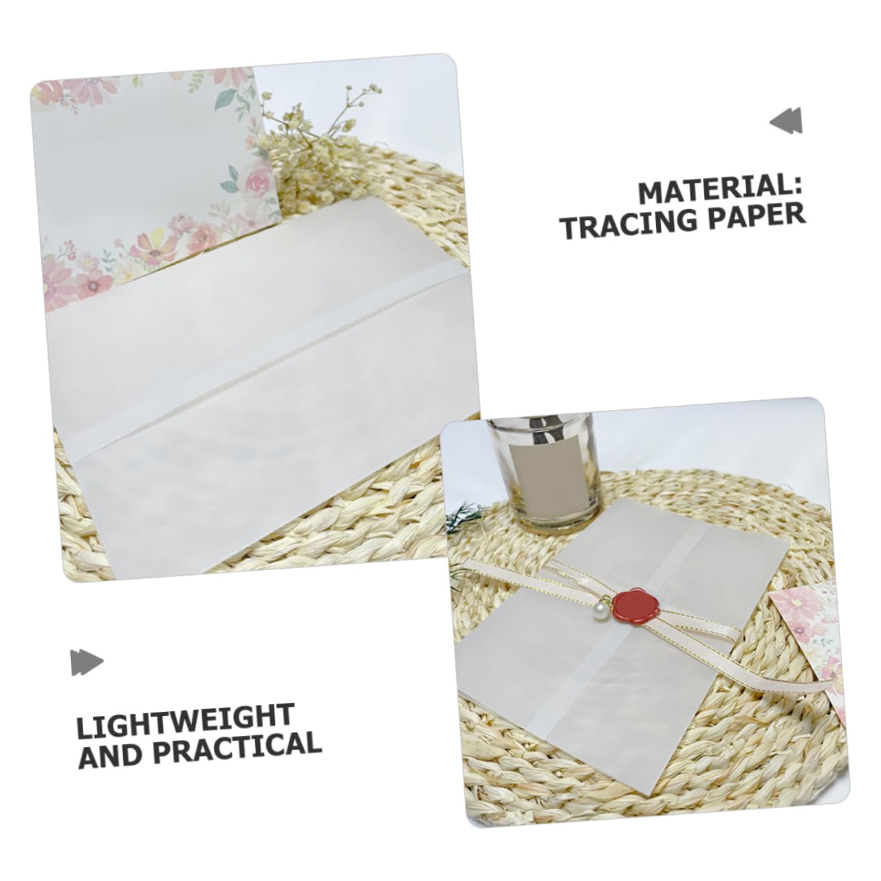 Sobres de Boda 100 Unidades de Papel Vegetal Blanco para Invitaciones