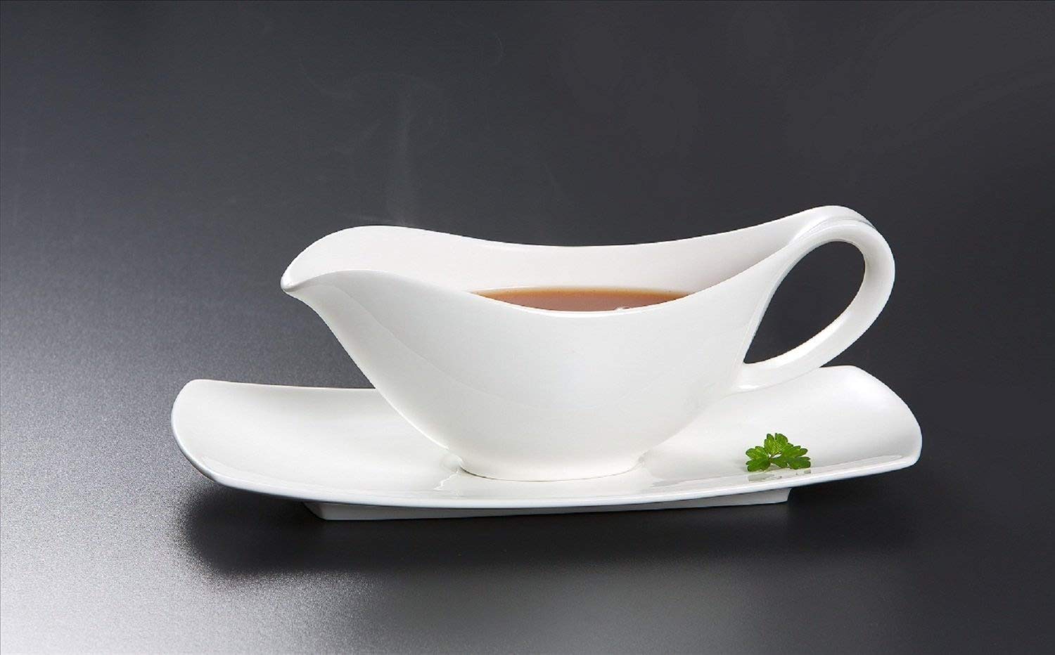 Sauciere auf Platte 2tlg Set Porzellan weiß