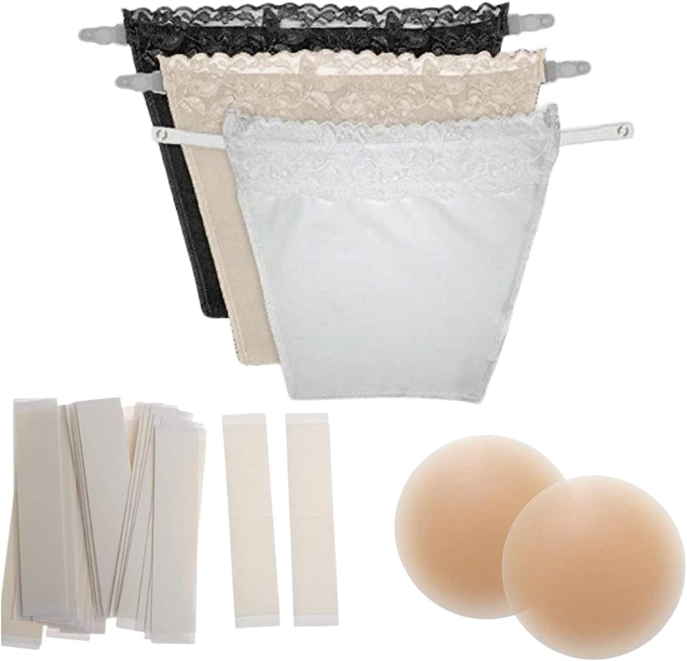 Clip On Camisole for Women - Set of 3 with 2 Nipple Pads & 36 Invisible Tape Strips, Cleavage Cover for Women, Feel Confident with Cover Up for Deep Neck,Cami Secret (Pack of 3 Combo Pack)