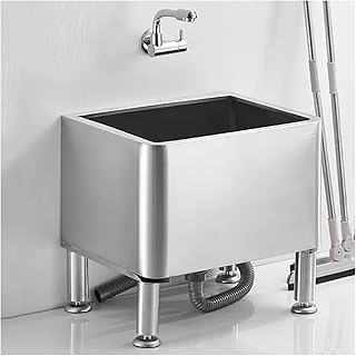 GOCHUSX Mop Basin, Stainless Steel Mop Sink, Outdoor Sink for Laundry Room, Mop Pool for Household Commercial, with 360Â° Rotatable Faucet (Color : Silver, Size : Mop Pool+Rotating Faucet)