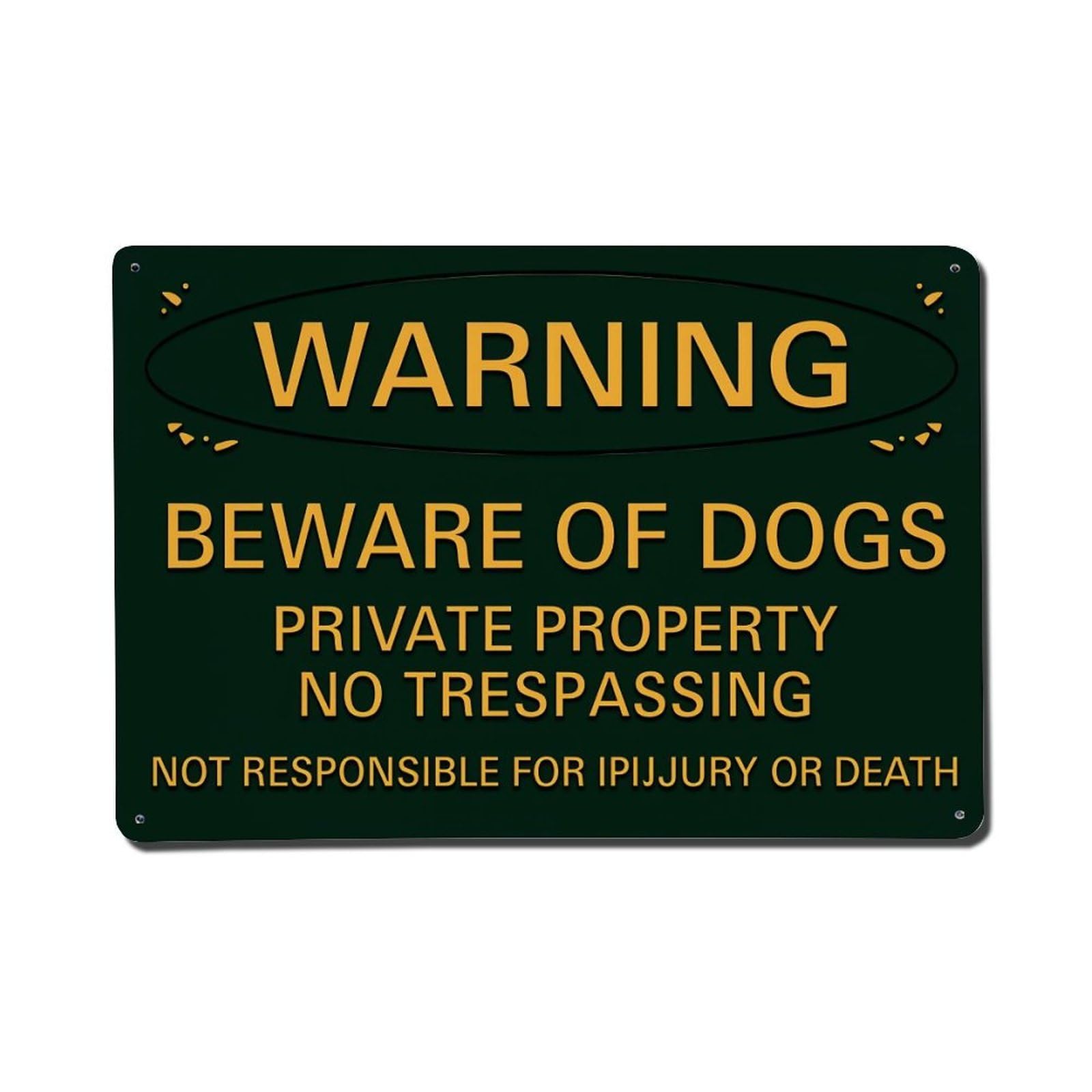 Warning Beware Of Dogs Private Property Tin Sign Vintage Metal Poster, Home Bar Garage Man Cave Cafe Indoor & Outdoor Wall Decoration 8x12Inches