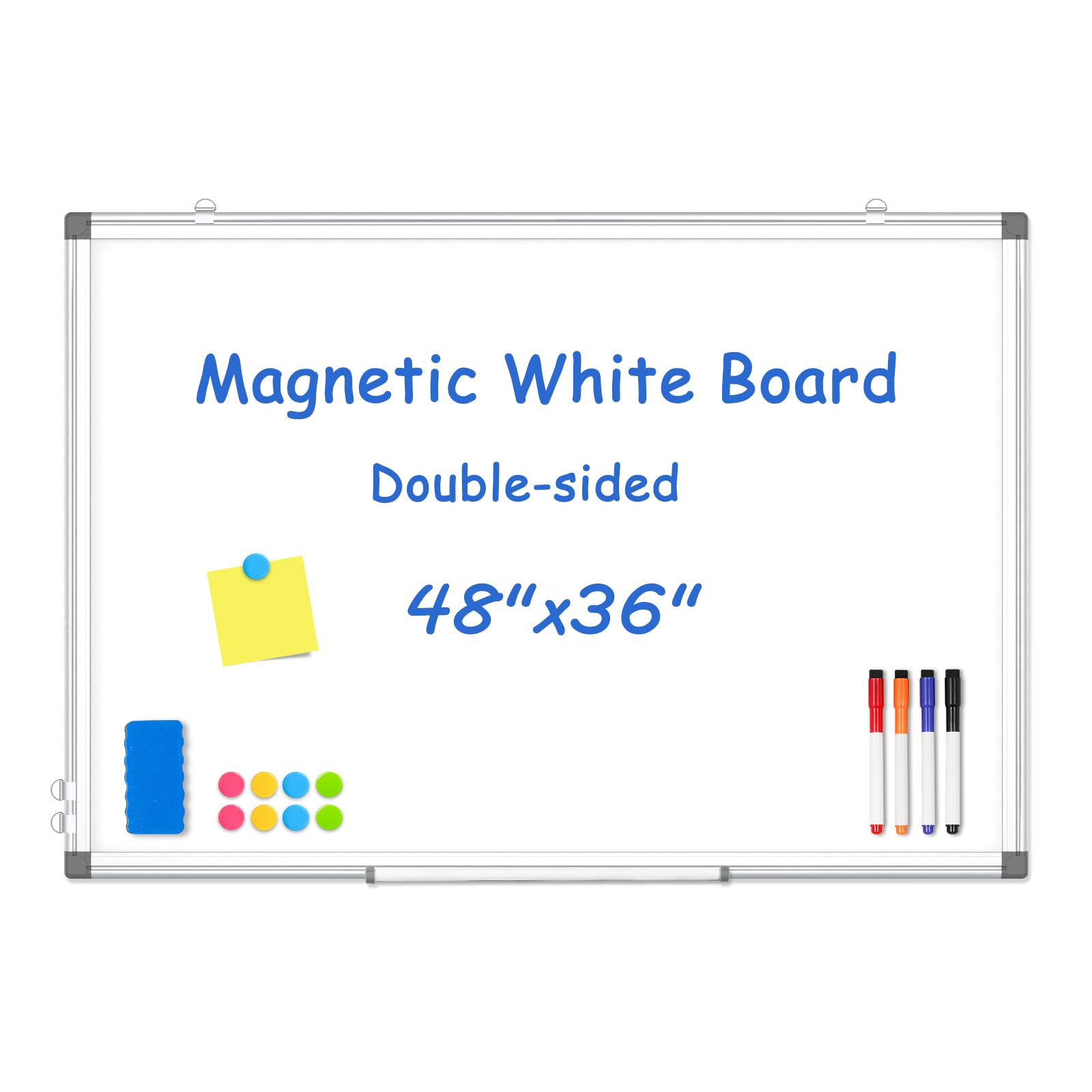 WALGLASS Tablica magnetyczna, 122 x 91 cm, duża, suchościeralna, biała tablica na ścianę, wisząca tablica ze srebrną aluminiową ramą, do domu, szkoły, biura, kuchni