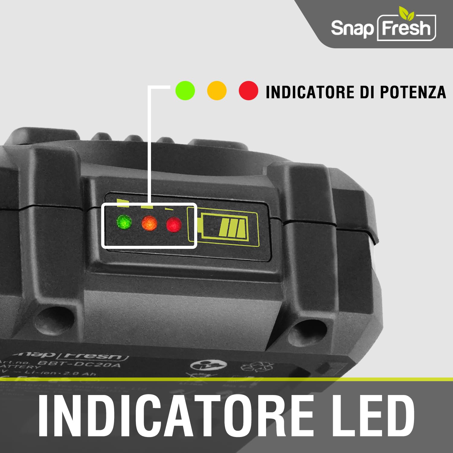 SnapFresh Batteria 20V 2.0Ah - adatta solo per utensili SnapFresh 20V, ricarica rapida - BBT-DC20A