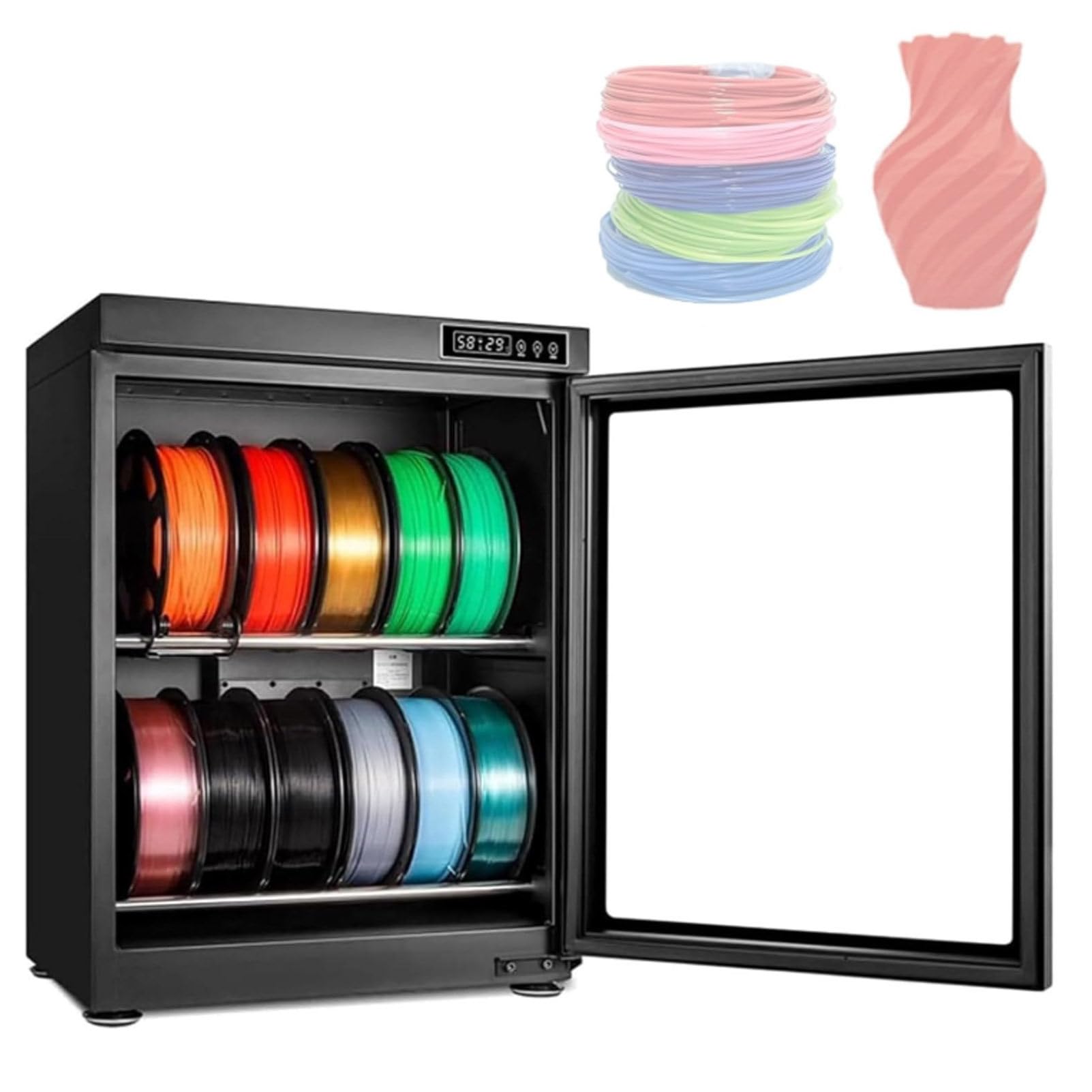 Cashwise 3D Filament Dryer Box, Metal Sealed Drying Structure 3D Printer Filament Storage Box Dehydrator w/Auto Humidity Control (RH15%-RH60%), for PLA, ABS 2Tier