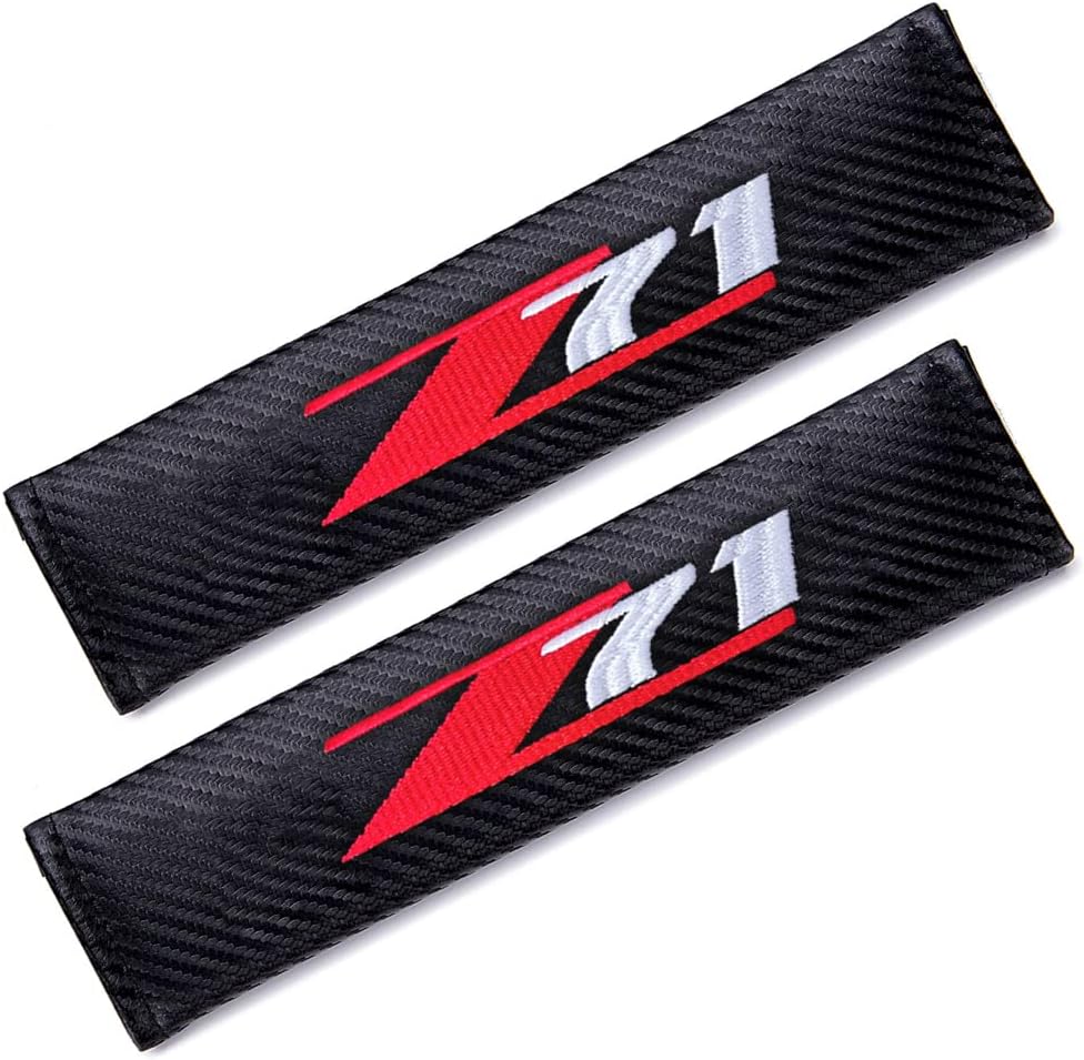 Liphontcta 2Pcs Seat Belt Covers Shoulder Pads for Z71 Chevy Colorado Silverado 1500, Embroidered Logo Black Leather Car Seat Belt Pads Safety Belt Cover Pad