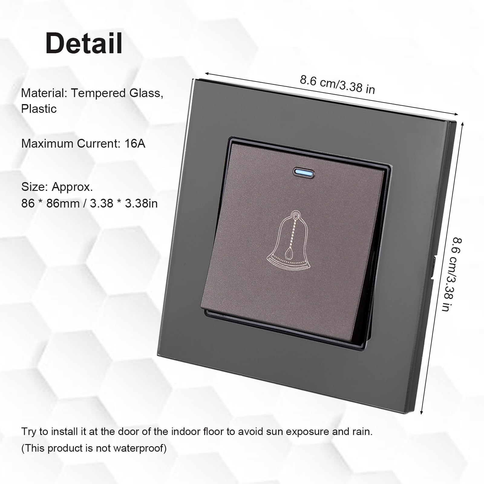 Botón de Timbre Exterior 220-250V, Pulsador Timbre Exterior Casa Puerta 86x86mm, Interruptor de Timbre de La Pared De Botón Pulsador con Tornillos Dispositivos de Hotel, para Hogar Oficina