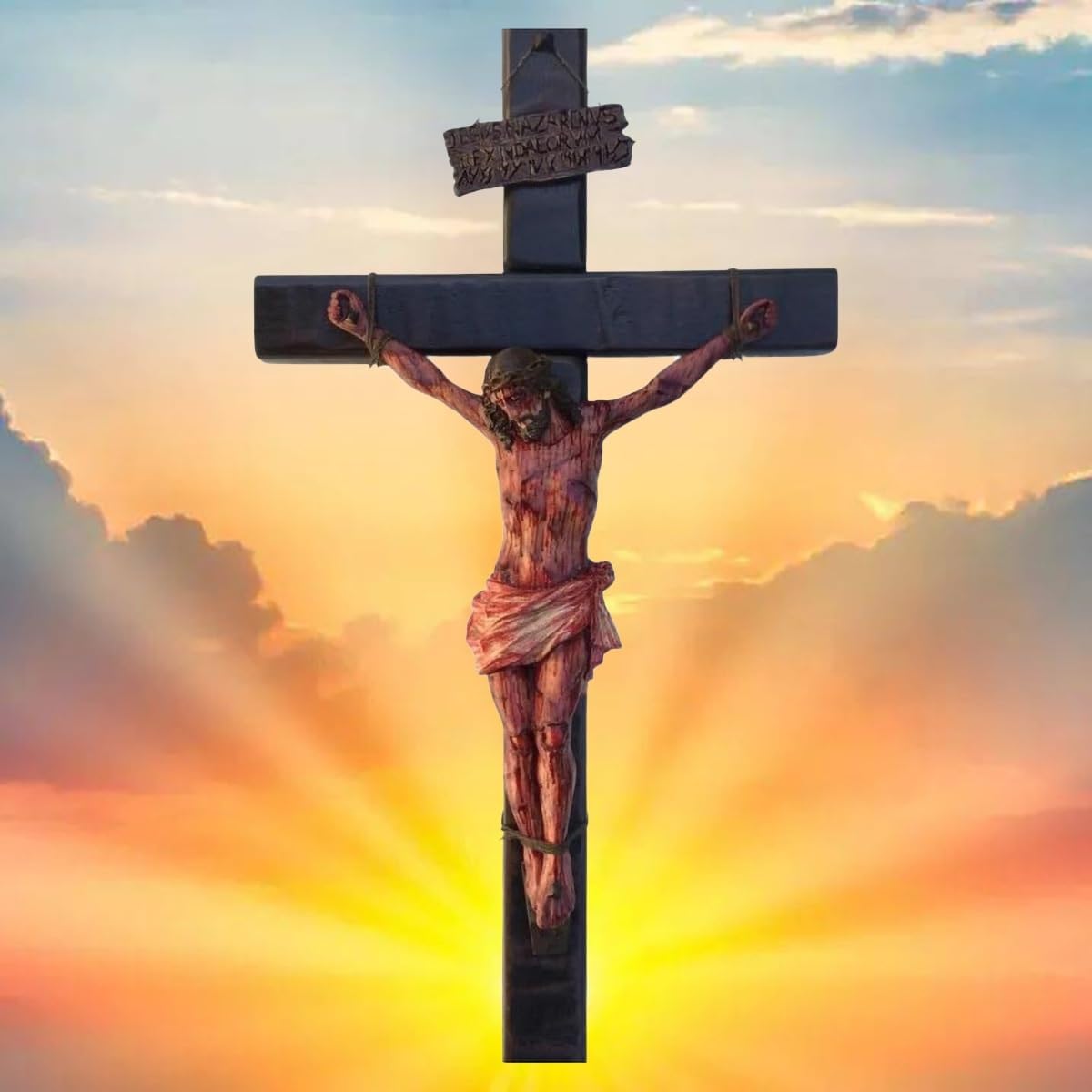 YUNAFAXIO 11.8 x 6.7-inch Jesus Statue Handmade Realistic Cross
