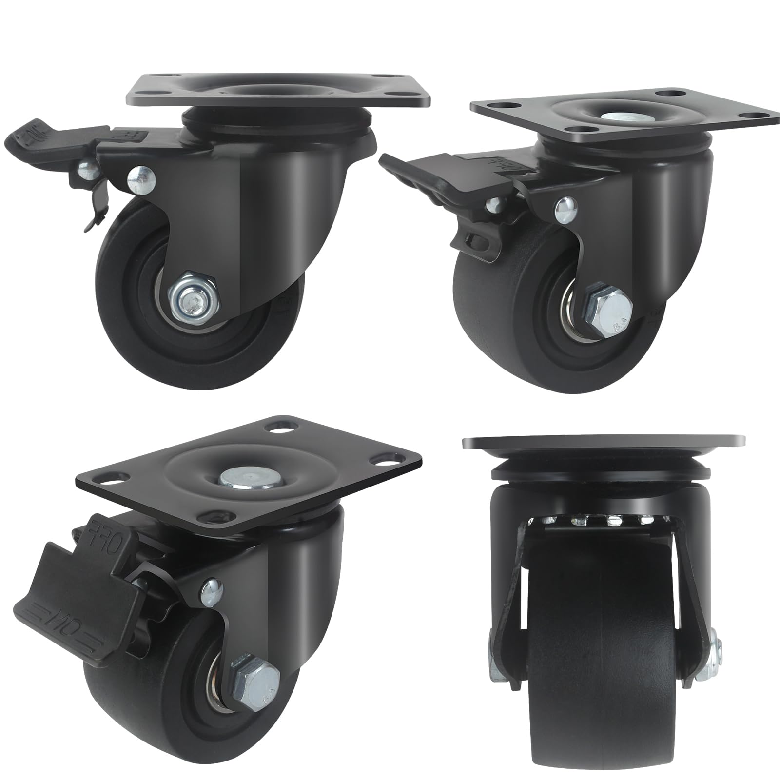 75MM Ruote per Mobili Pesanti con Freno, Ruote per Carrello Pesanti, Silenziose e Robuste Ruote Girevoli Rotazione a 360° e Antigraffio, 4 Nylon Rotelle per Carichi Pesanti Capacità 2000KG