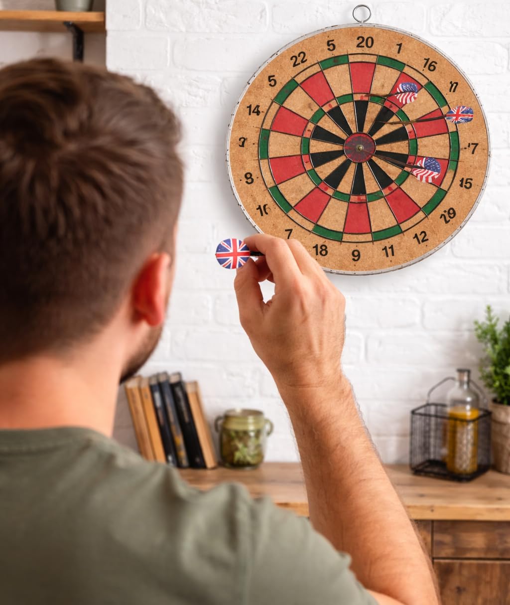 Leosportz Dart Board 14 Inches | Double-Sided Wooden Dartboard with Cork Surface | Steel Tip Darts Included | Indoor & Outdoor Dart Game for Kids & Adults (Wodden Board, 14 inch) 1
