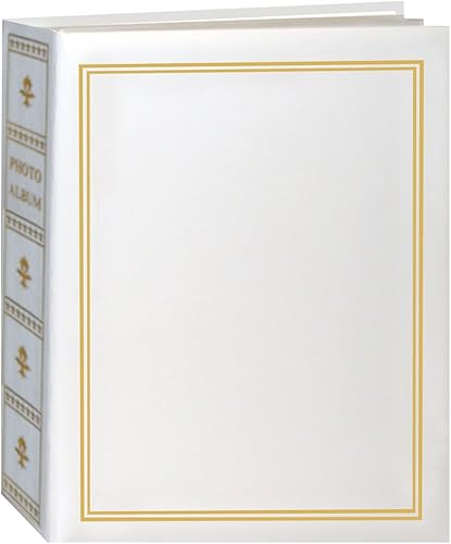 Pioneer Álbum de fotos encuadernado estilo libro con detalles dorados, capacidad para 208 fotos de 4 x 6 pulgadas, 2 por página, color blanco