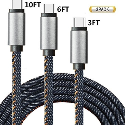 USB Type C Cable,(3Pack 3FT 6FT 10FT)Premium Denim Braided Cord Fast Charging Sync & Charging Cable for Samsung Galaxy Note 9,S8,S8 Plus,S9,S9Plus,LG G5/G6/V20, Nexus 5X/6P, Axo