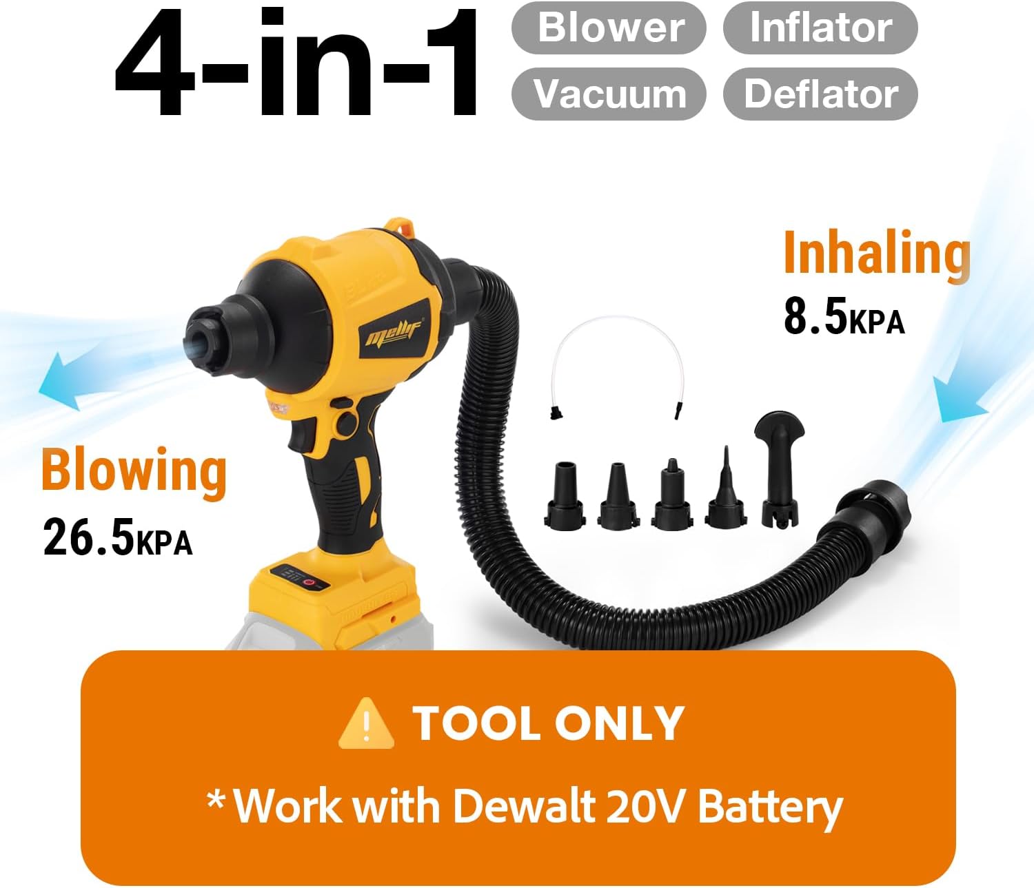 Cordless Compressed Air Duster & Blower Compatible with DeWalt 20V MAX Battery (Tool Only), Brushless Motor, 3-Speed Adjustable, 50,000 RPM, LED Light, Portable Inflatable Pump for Cleaning, Camping - Image 3