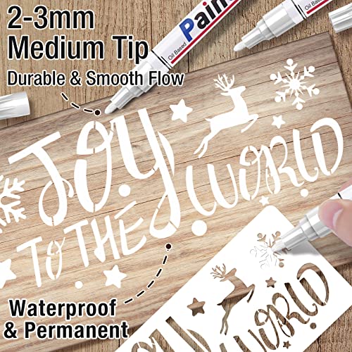 White Paint Pen Permanent Markers - 8 Oil Based Paint Markers For Tire, Wood, Rocks, Metal, Canvas, Plastic, Dark Surface, Medium Tip, Waterproof White Paint Marker Fabric Markers Craft Art Supplies #TOP1