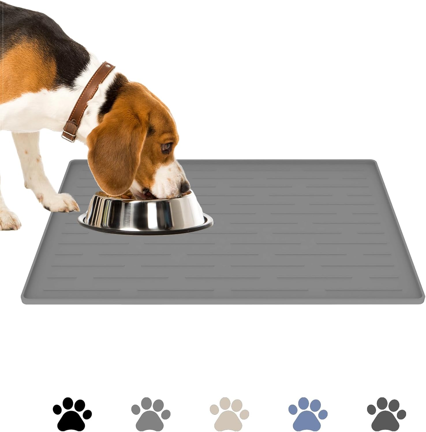 32"x24" Large Silicone Pet Feeding Mat, Waterproof Non-Slip Dog and Cat Bowl Mat for Food & Water, Durable Floor Protector to Prevent Spills, Easy to Clean, Light Gray