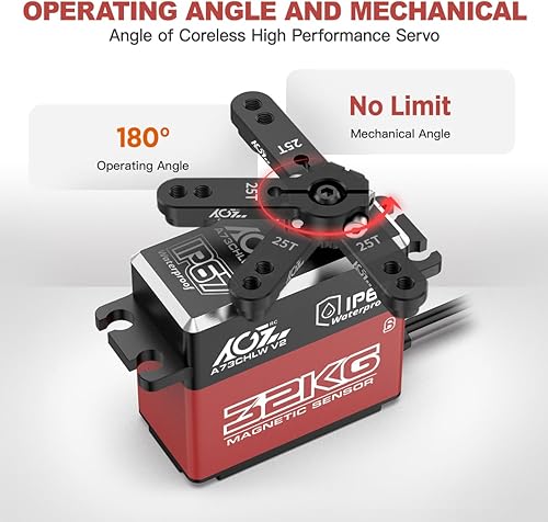 Miniatura 9 de AGFRC Servo RC-Servo impermeable de 70.5 lbs de alto par  Servo de dirección sin núcleo de engranaje de metal completo para 110 RC auto y barco,