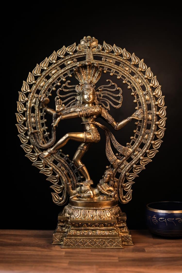 Statua Nataraja in ottone, grande statua di Shiva Nataraja danzante, 55 cm, maestosa Shiva in ottone in posa da ballo, ideale per la decorazione della casa, Lord Shiva nella danza cosmica