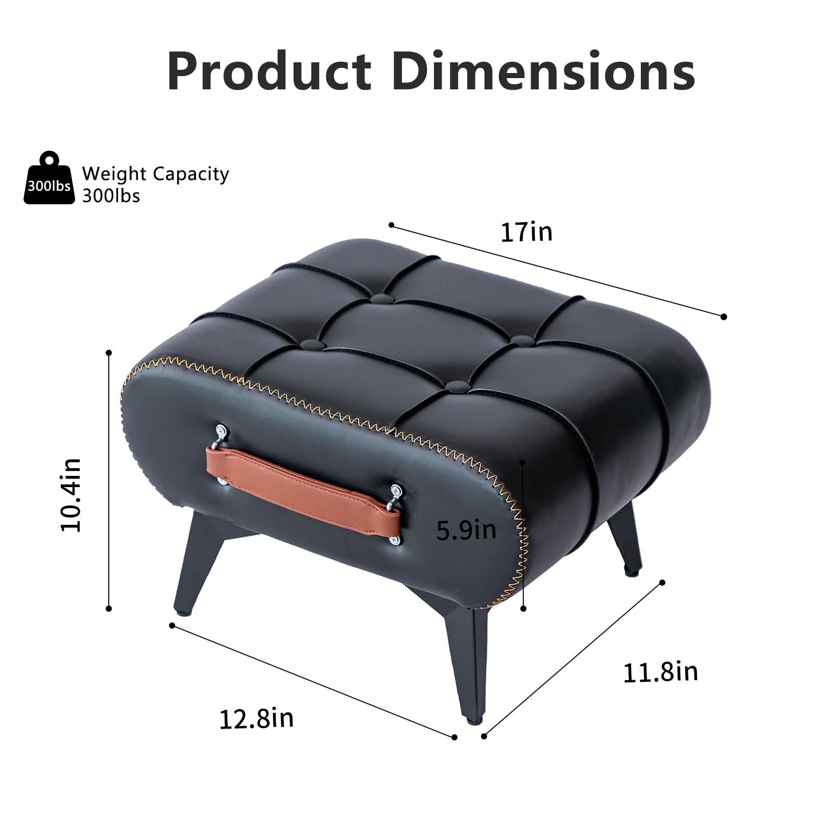 CHITA Faux Leather Storage Stool Ottoman, Foot Rest Stool Seat, Saddle Brown