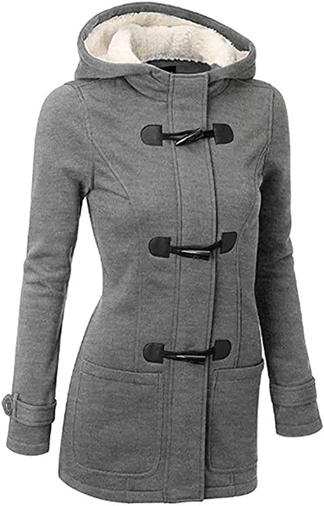 ShangSRS Ladies Duffle Wool Coat Womens Trench Winter Casual Hooded Outerwear Vintage Warm Jacket Plus Sizes Overcoat (Light gray, 3XL)