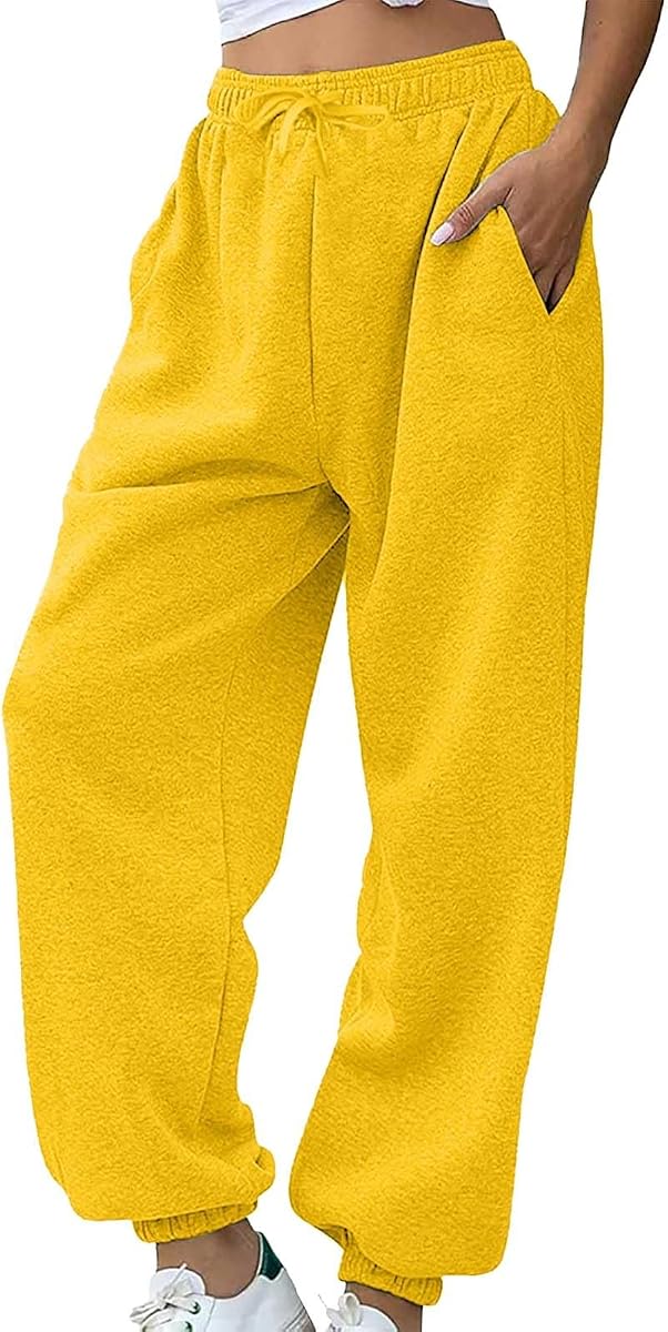 Nantdog Joggers for Women with Pockets Plus Size Lounge Drawstring Wide Leg Straight Sweatpants Cute High W