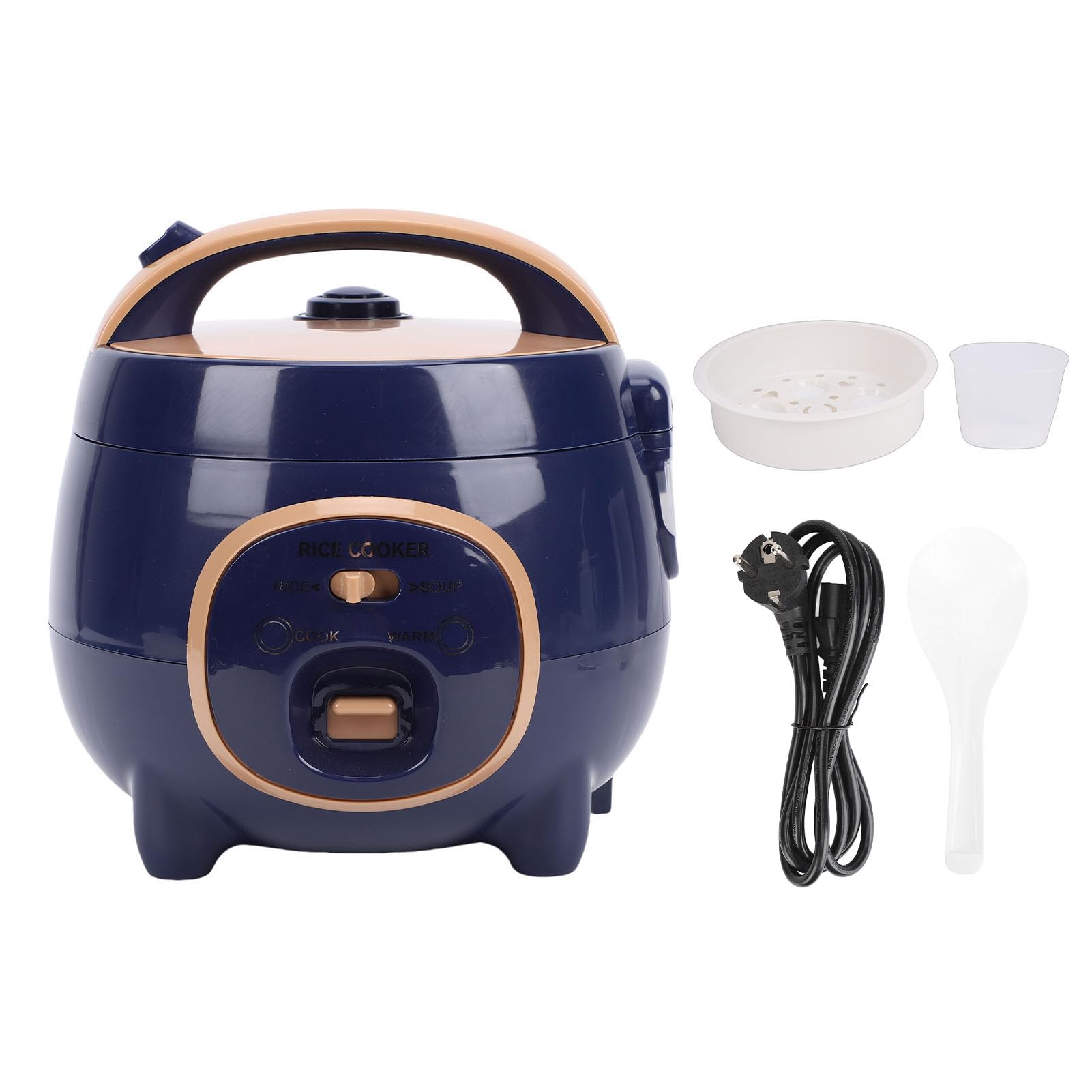Fockety Mini-Reiskocher, 350 W, 1,8 L, Tragbarer Haferflockenkocher mit Dampfgarer, Abnehmbarer Antihaftbeschichteter Topf, Warmhaltefunktion, Suppenkocher für Eintöpfe, Getreide (EU-Stecker 220 V)