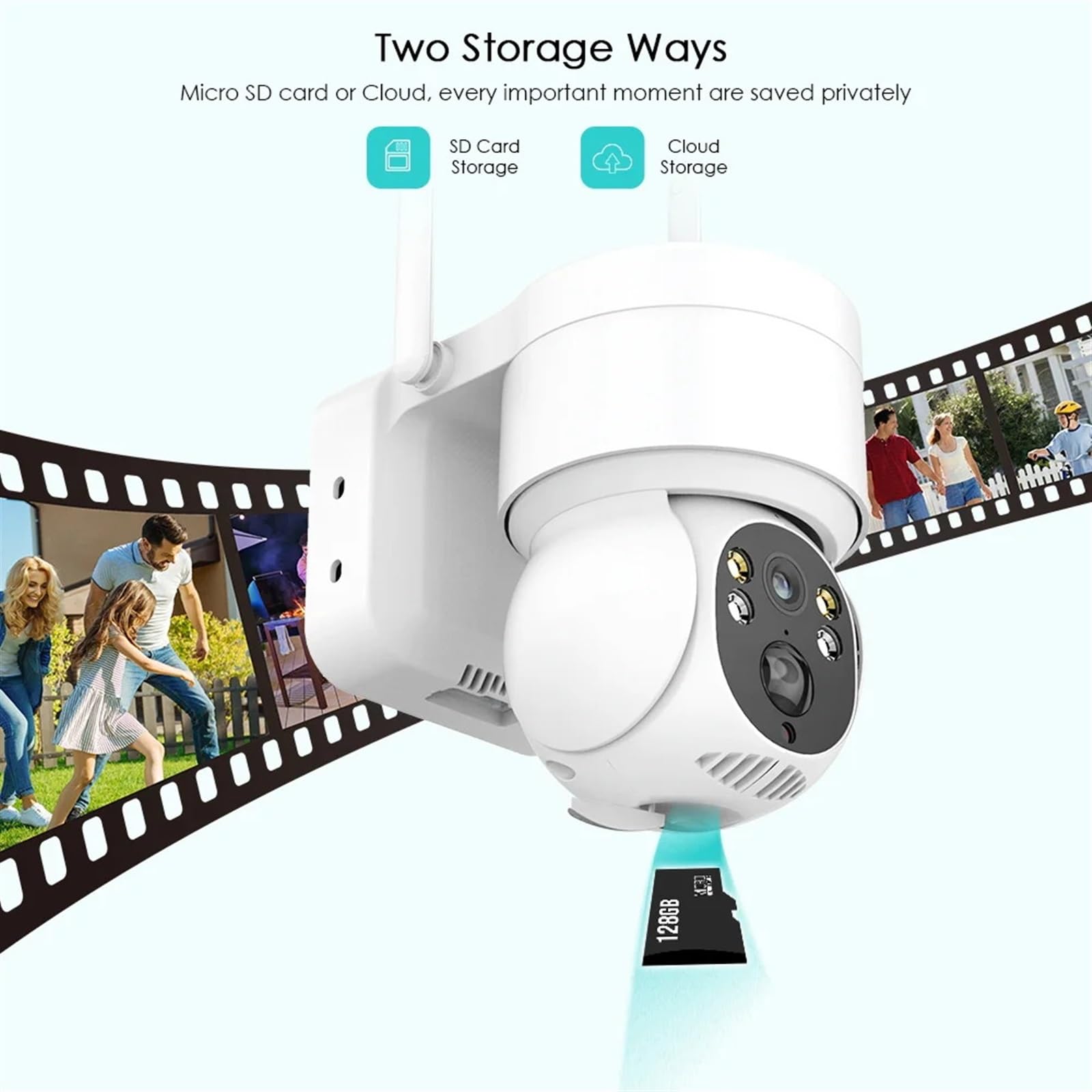 Caméra de sécurité, Caméra Solaire HD sans Fil caméra IP PTZ avec Panneau et Batterie Rechargeable de sécurité Surveillance vidéo CCTV 4MP(WiFi Cam 64G Card)