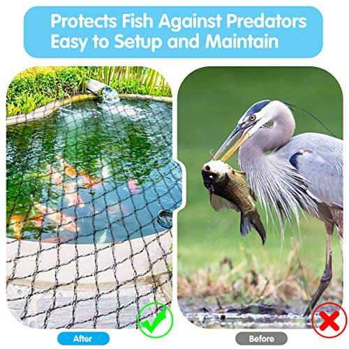 Pond Netting Kit 15 x 20 Feet, Equipped with Ultra-Fine Mesh, Protecting Koi Fish from Birds and Cats, Skimmer Net Screen for Falling Leaves and Debris, 14 Fixing Stakes - Thumbnail 3