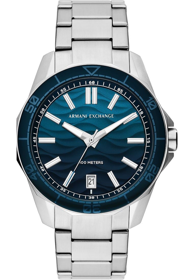 Armani Exchange Reloj Análogico-Digital para Hombres de Automático con Correa en Poliéster AX1950, Tono Plateado y Azul Agua
