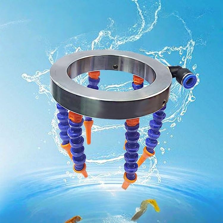 V-Shaped Brush Holder for CNC Spindle | 360-Degree Sturdy Water Jet Ring | Machine Tool Cooling Water Ring with Plastic Nozzle (65-200 mm)(ID70MM)